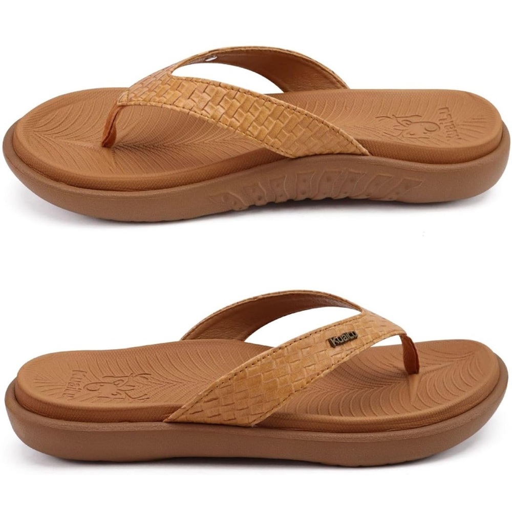 KuaiLu Womens Ladies Flip Flops Thong Sandals Size 8.5 Brass Khaki